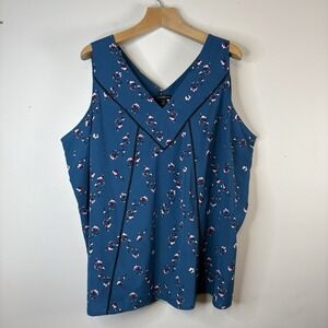 Lane Bryant Women's Sz 24 Turquoise Floral Lace Trim Tank Top Dressy‎ Career EUC